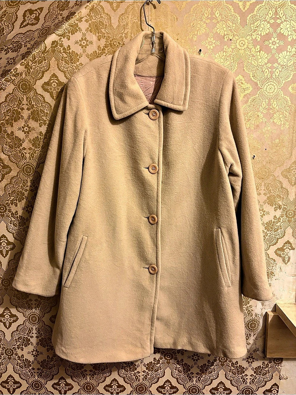Vintage Mallia Wool Cashmere Angora Coat Beige Made in Canada Size 12